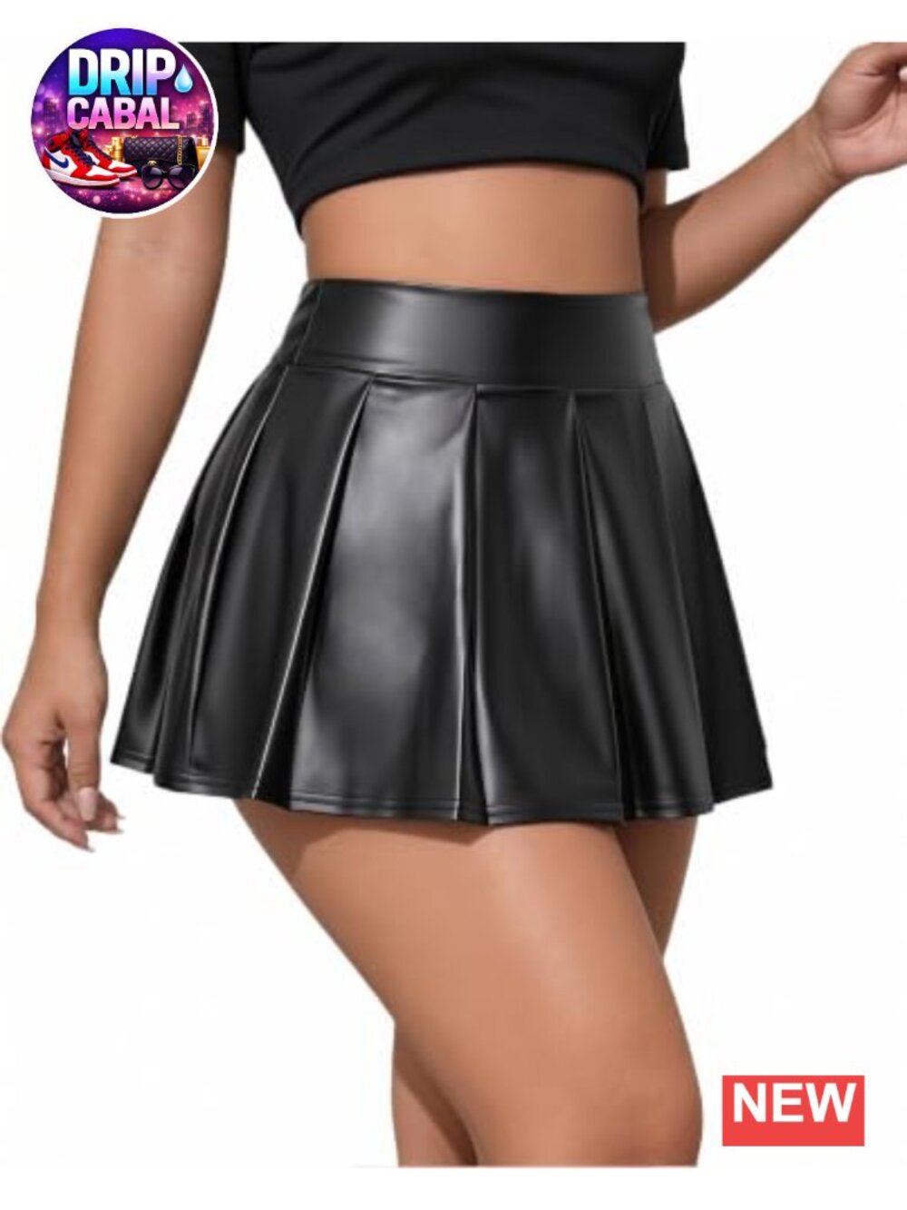 Faux Leather Pleated Mini Skirt High Waisted A-Line Clubwear